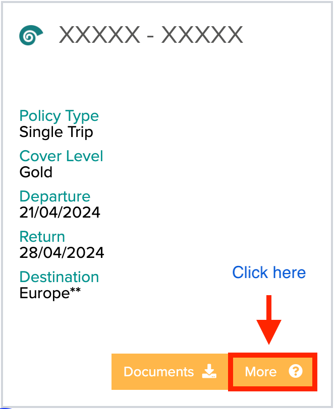 Screenshot showing the location of the 'More' button on a policy on the policy list page